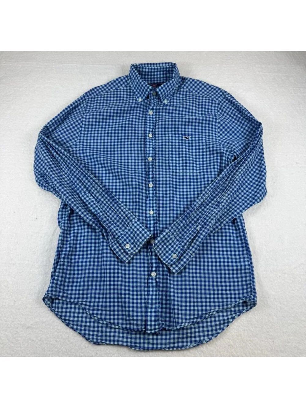 Vineyard Vines Shirt Mens Size M Blue Slim Fit Tucker Gingham Check Button Down